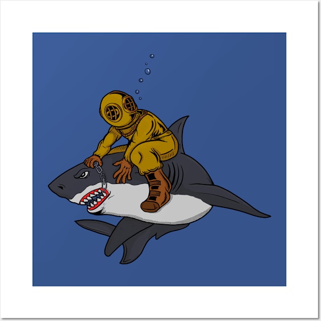 Diver and Shark Wall Art by Joebarondesign